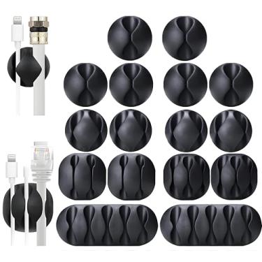 Imagem de Pacote com 16 organizadores de cabos pretos OHill – Suporte de clipes de cabo adesivos para mesa, parede, carro – clipes de gerenciamento de fios para carregador de iPhone, USB, cabos de computador