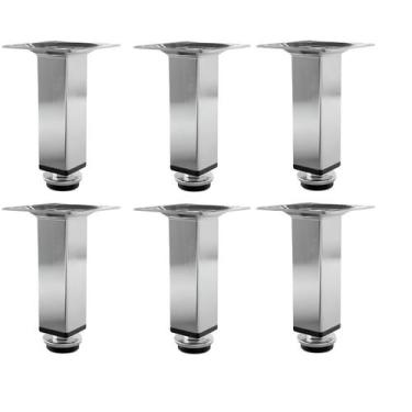 Imagem de Kit 6 Pé Para Móveis Regulável Quadrado Cromado 12cm Aço - HD