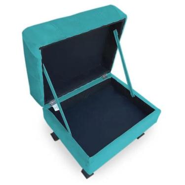 Imagem de Puff Baú Retrô Luis Xv Capitonê Suede Azul Turquesa - DS Estofados - E