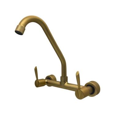 Imagem de Torneira Pia Cozinha Misturador Parede Dourado Fosco 1/4v - Shop Hidra