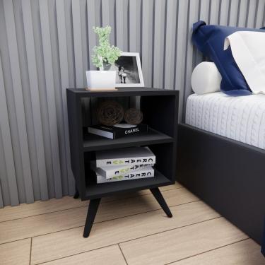 Imagem de  Mesa de Cabeceira com Pés Mesinha Madeira Quarto Nicho Preto