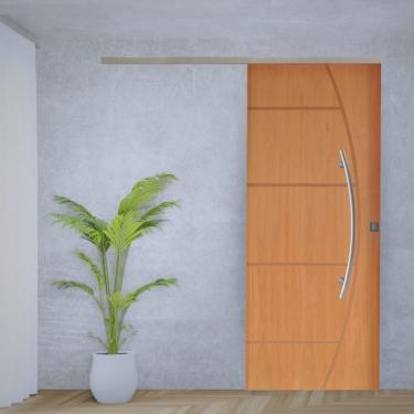 Imagem de Porta de Correr Padrão Imbuia Belissima 6 Trilho Vision Puxador Curvo 600 Mm 120 X 210 Direito