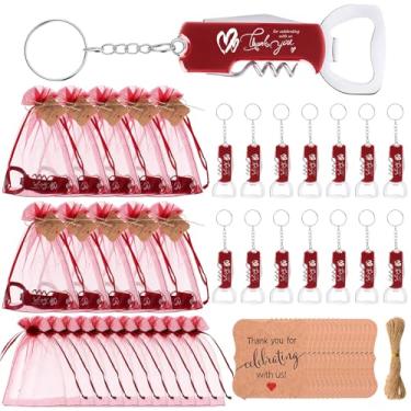 Imagem de Vesici Conjunto de 24 lembrancinhas de casamento para convidados, abridores de garrafas, chaveiros, abridor de garrafas de cerveja de vinho a granel, cartões de agradecimento, com sacos de presente de