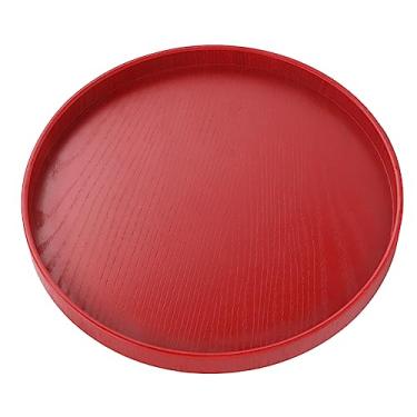 Imagem de Bandeja de Porção de Madeira Sólida Redonda, Bandeja de chá de Madeira Prato de chá de café Lanche Refeições que Servem Prato de Cozinha Servidor de Barra de Festa Otomano (27cm)