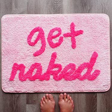 Imagem de Get Naked Tapete de Banho Rosa Engraçado Bonito Tapetes de Banheiro Pêssego Blush Tapete Chuveiro Decoração de Banheiro Engraçado para Meninas Tapete de Banho Bonito Antiderrapante Lavável