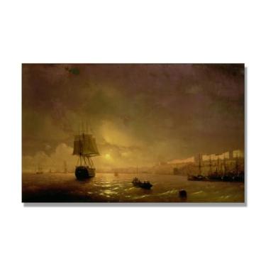 Imagem de Impressões em tela famosas. "Moonlight Night 5.1 cm de Ivan Aivazovsky, reproduções de arte clássicas, arte em tela de paisagem para decorações de quarto e escritório doméstico. 40 x 65 cm - 15,7 x