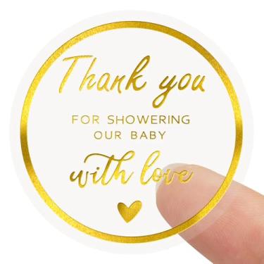 Imagem de Anwyll Adesivos de agradecimento para chá de bebê, 120 peças, 2 polegadas, adesivos de lembrancinha de chá de bebê para meninas, meninos, dourado, etiqueta de agradecimento, adesivo de presente