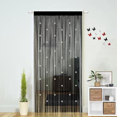 Imagem de Cortinas de cordão com contas para portas Boho decoração de quarto pendurar porta parede contas armário janela divisória de quarto privacidade decorativa (preto, 99 cm L x 200 cm C)