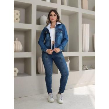 Imagem de jaqueta Jeans Feminina Com Elastano pelúcia manga longa 0006 - NoBrand