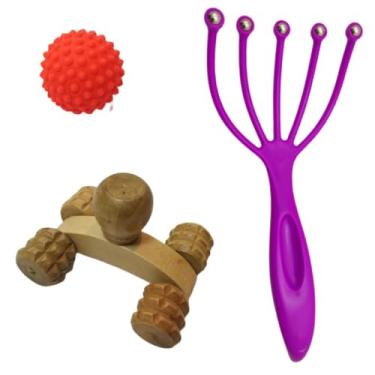 Imagem de Kit Massageadores Manual De Madeira, Kit Para Massagem Corporal Pescoço Corpo Cabeça Fisioterapia Relaxamento Anti Stress-Luiggi Presentes®