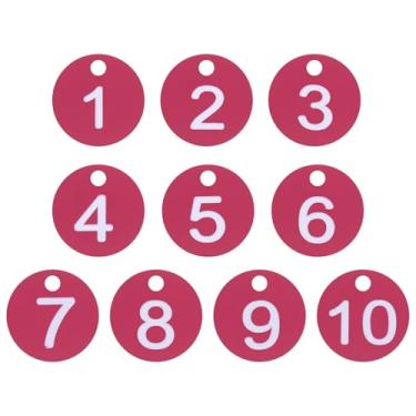 Imagem de PATIKIL 1-10 etiquetas numeradas de plástico redondo numeradas identificação identificação chave pendurar etiqueta para chaveiro de dormitório caixa de armário de academia, rosa vermelha com texto