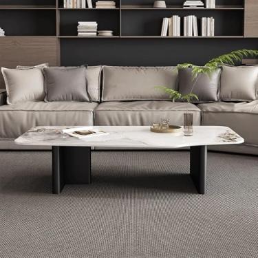 Imagem de Lzyjckh Mesa de Centro Moderna em Pedra, Mesas de Centro Retangulares para Sala de Estar, Mesa de Centro em Mármore, com Base de Metal em Aço Carbono para Casa, Móveis,White a,43.3×21.6×15.7 inch