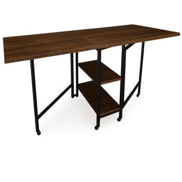 Imagem de Bancada Alta Dobrável 2m Amadeirado Escuro | Ergonômica Multiuso P/ Atelier Festa Cozinha | Mdf Ferro