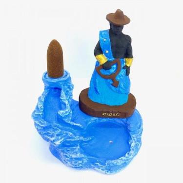 Imagem de Incensário Cascata Oxossi Azul  Escultura em Resina  12 Cm - Lua Misti