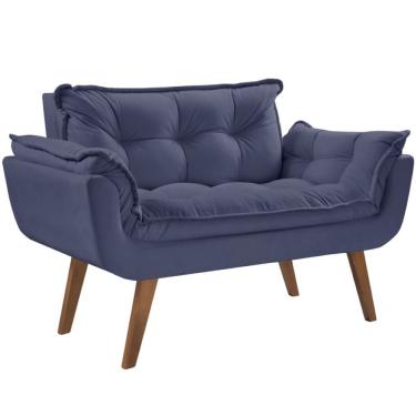 Imagem de Poltrona Namoradeira Opalla Suede Base Palito Azul Bic