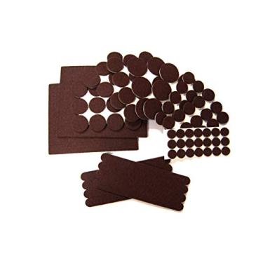 Imagem de FitFabHome Almofadas de feltro para móveis premium | Pacote com 109 para atender a todas as suas necessidades | Compare nossos tamanhos grandes com concorrentes | Proteja os pisos de arranhões e arranhões | Adesivo forte | Cor marrom escuro