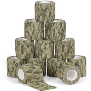 Imagem de 12 rolos de fita camuflada, envoltório de camuflagem, bandagem autoadesiva, 5 x 5 metros, envoltório autoadesivo para rifle de espingarda, bandagem coesiva militar camuflada (camuflagem de grama)