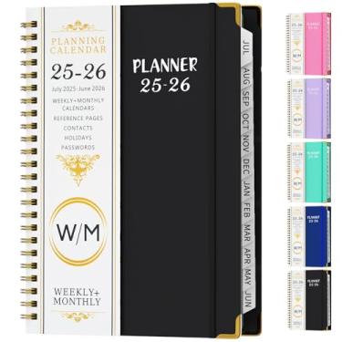 Imagem de Agenda 2025-2026, capa dura semanal e mensal com abas mensais, julho de 2025 a junho de 2026, bolso interno, tamanho A5 de 15,7 cm x 21,6 cm, perfeito para escritório, casa, material escolar