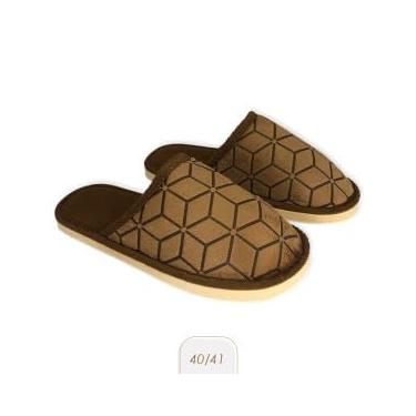 Imagem de Pantufa Masculina Estampada, Marrom, Tamanho 40/41, 27cm x 10cm, Material Poliéster