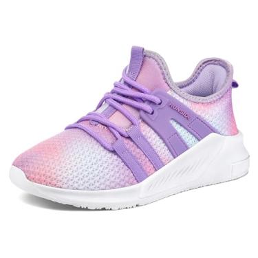 Imagem de RUNSIDE Meninas Tênis Leves Crianças Tênis Esportes Sapatos Rendas para Correr/Caminhar, Criança/Criança Pequena/Criança Grande Gradiente Roxo