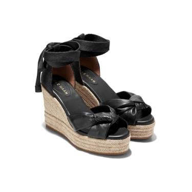 Imagem de Cole Haan Sandálias Cloudfeel Hampton Anabela de alpargata feminina, Couro preto/lona preta, 5