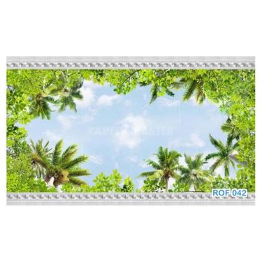 Imagem de Papel De Teto Céu Azul Nuvens Árvores Folhas 3,5M Rof42 - Você Decora