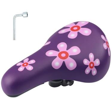 Imagem de MAKELEN Selim de bicicleta com estampa de flores coloridas para meninas, esponja de alta resiliência, armação de plástico durável e ferro, serve para bicicletas de meninas de 12 a 18 polegadas