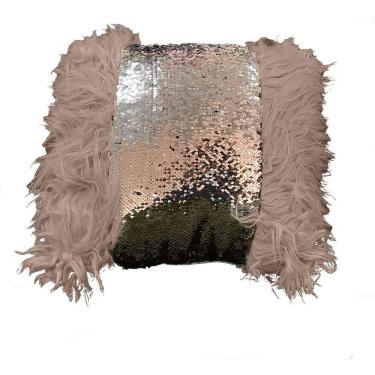 Imagem de Almofada Peluda Com Paetê Duas Cores Preto E Prata