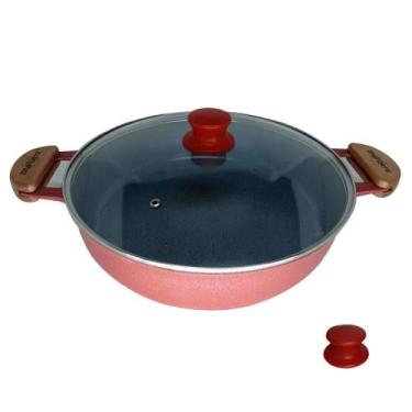 Imagem de Frigideira Alumínio Cerâmica Antiaderente Tampa Vidro de 26cm  Puxador