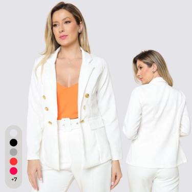 Imagem de Blazer Feminino Alfaiataria Com Botões - IVSTORE, Off white, G(42-44)
