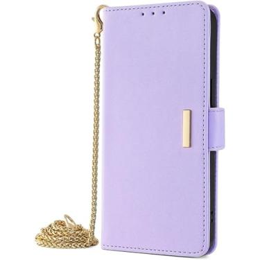Imagem de LYJSMGZ Capa fólio para Sony Xperia 1 VII, corrente de metal transversal de couro flip porta-cartão capa de telefone capa interna macia proteção total, roxo, Xperia 1 VII
