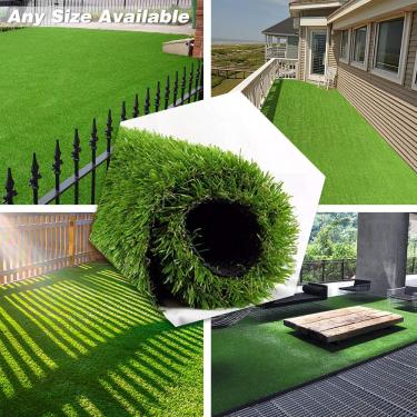 Imagem de WarmShe Tapete de grama artificial grosso realista 1,8 m x 1,8 m, tapete de grama sintética para animais de estimação, tapete de grama sintética para jardim, quintal, pátio, varanda com orifícios de drenagem/suporte de borracha