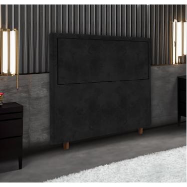 Imagem de Cabeceira Solteiro Portobel Evelyn 88cm Madeira Pinus Tecido Suede Design Minimalista Preto
