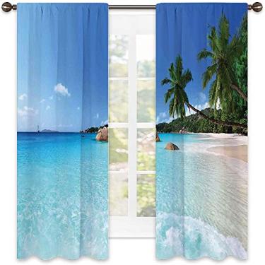 Imagem de Cortinas blackout Ocean Bedroom Rod Pocket, Surf Beach Scenic, para sala de estar ou quarto, L 132 x C 239 cm azul turquesa
