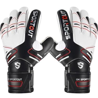 Imagem de Sportout Luvas goleiro: jovens/adultos, aderência forte, proteção digital. Latex 4+3 mm: proteção superior contra lesões. (Preto, 6)