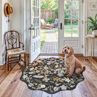 Imagem de Tapete redondo lavável de 1,2 m: tapete circular floral boho antiderrapante para banheiro, cozinha, sala de estar, quarto - tapete circular pequeno macio fino moderno (preto, 1,2 m)