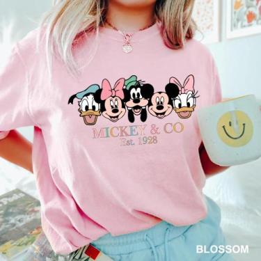 Imagem de Camiseta Retrô Disney Mickey - Algodão Rosa - Casual - Unissex, BR-G4,