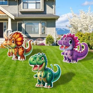 Imagem de VDESFUEBY Placas De Jardim Dinossauro 3D, Decorações Para Gramado Externo, 3 Peças, Placa Estaca À Prova D'Água, Decoração Festa, Suprimentos Doméstico, Adereços Fotos