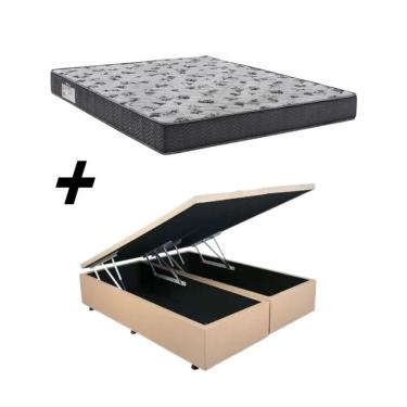 Imagem de Cama Box Baú Casal Bipartido Bege Colchão ISO 100 D33 - Ortobom