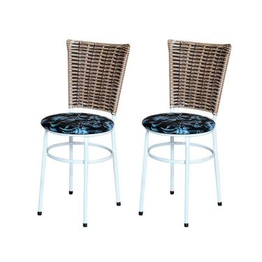 Imagem de 2 Cadeiras Branca Para Cozinha Hawai Avelã Assento Floral Cor:floral Preto