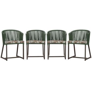 Imagem de 4 Cadeiras De Jantar Noronha Marrom Corda Náutica E6 Trama Verde