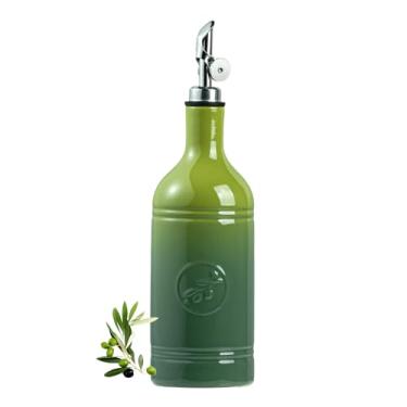 Imagem de MIKIGEY Garrafa dispensadora de azeite de oliva com bico, dispensadores de óleo de cerâmica de 510 g para cozinha, galheteiro opaco, EVOO e garrafa de vinagre com despejador automático de aço