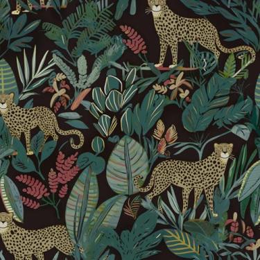 Imagem de XRUIBZI Papel de parede leopardo papel de parede de animal da selva floral escuro papel de contato tropical para armário à prova d'água papel de parede rosa autoadesivo para cozinha bancada parede