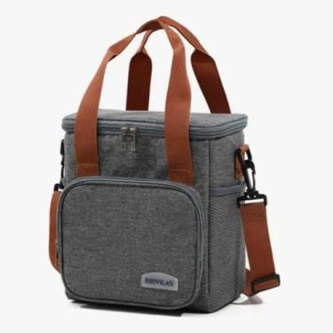 Imagem de Bolsa Térmica Para Marmita Lancheira Escolar Trabalho Academia Fitness Design Moderno, Material Resistente Masculina Feminina Com Alça Ajustável 12L (Cinza)