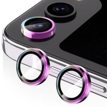 Imagem de YWXTW Protetor de lente de câmera Samsung Galaxy Z Flip 5, protetor de tela individual de vidro temperado com anel de metal antiarranhões (multicolorido)