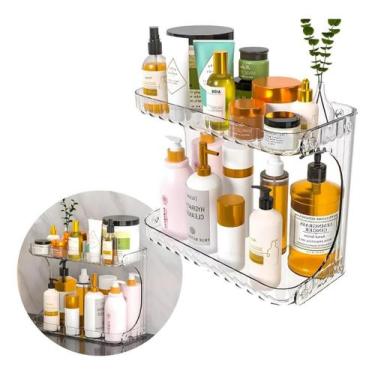 Imagem de Prateleira Organizadora 2 Andares Maquiagem Perfumes Acrílico Transpar