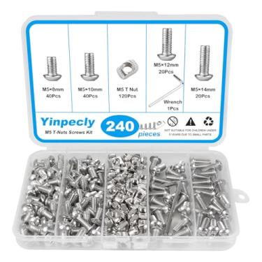 Imagem de Yinpecly 240 peças de acessórios de hardware de extrusão de alumínio 2020, kit de parafusos de porcas em T M5, porca de ranhura em T de cabeça de martelo para perfil de alumínio padrão europeu da