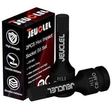 Imagem de JEUCLEL 2 peças de soquete hexagonal de 11 mm, soquete Allen de acionamento de impacto H11 de 1/2 polegada, adaptador de chave de fenda sextavada de aço Cr-Mo para chaves catracas elétricas parafusos