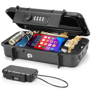 Imagem de Caixa de Segurança Portátil para Viagens, Cofre Portátil, Cofre Portátil com Senha, Mini Cofre de Viagem à Prova D'água, com Corrente Removível para Casa, Hotel, Praia e Carro
