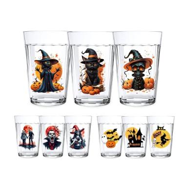 Imagem de Jogo C/ 3 Copos Americanos Estampado Vidro 190ml Decoração Halloween Enfeite De Mesa (LARANJA)